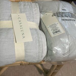 Casaluna Set of 2 Heavyweight Linen Blend Quilted Euro Shams , Light Gray